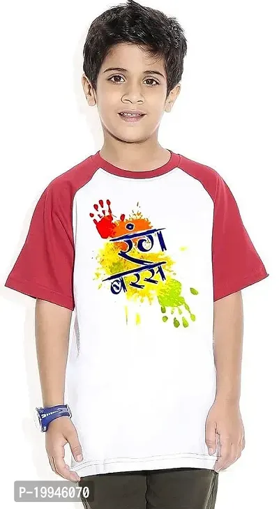 GIFTSBALA  Rang Barse | Happy Holi | Rango Magar Pyar Se | Bura Na Mano Holi Hai Printed Holi Dress Red and Raglan White Cotton Half Sleeve Tshirts(B297)42