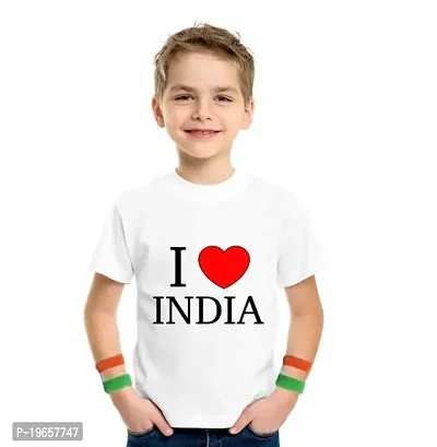 GIFTSBALA Baby  Sons Unisex Republic Day Printed T-Shirts with Tricolor Hand Bands | Independence Day Printed T-Shirts for Kids Boys and Girl-thumb0