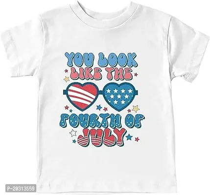 GIFTSBALA Kids Unisex Independence Day Top Short Sleeve T Shirt Funny Cartoon Letter printed polyester t-shirt for Children 3 to 13 Years