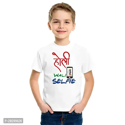 GIFTSBALA Print Holi T-Shirt for Kids Holi Wali Selfi Matte -printed polyester t-shirts All Aizes-thumb0