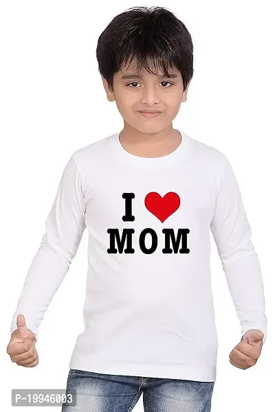 GIFTSBALA  I Love Mom White Graphic Polyester Round Neck Kids Boys and Girls Full Sleeve T-Shirt85