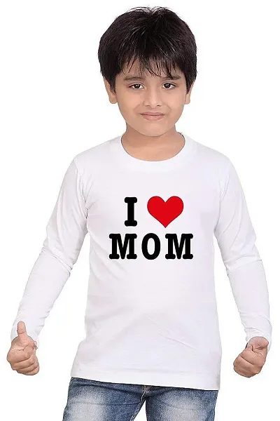 Printmate I Love Mom White Graphic Polyester Round Neck Kids Boy's and Girl's Full Sleeve T-Shirt