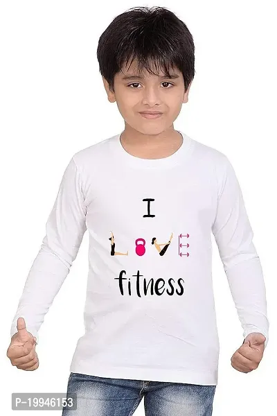 GIFTSBALA  I Love Fitness White Graphic Printed Drifit Dotnet Sportswear Round Neck Kids Unisex Full Sleeve T-Shirt01
