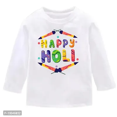 GIFTSBALA  Happy Holi | Holi Hai | BUra Na Mano Holi Hai | Holi with Mom and Daddy Printed Holi Dress White Cotton Full Sleeve Tshirts(B307)16