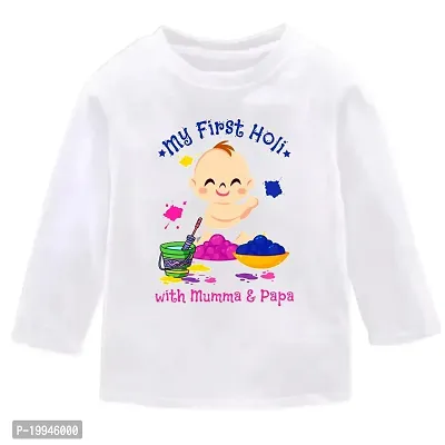 GIFTSBALA  My 1st Holi with Mumma and Papa | My First Holi Dress | Holi Special Dress White Full Sleeve Cotton Tshirts for New Born Baby (B271)82
