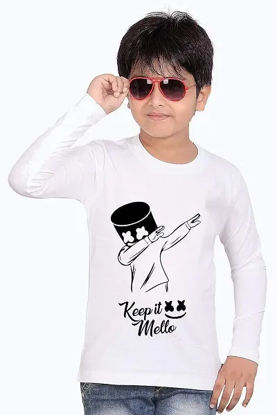 Printmate Dab Marshmellow White Graphic Printed Dotnet Drifit Sports Fabric Round Neck Kids Unisex Full Sleeve T-Shirt