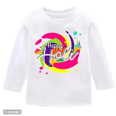 GIFTSBALA  Happy Holi | Holi Hai | BUra Na Mano Holi Hai | Holi with Mom and Daddy Printed Holi Dress White Cotton Full Sleeve Tshirts(B304)37