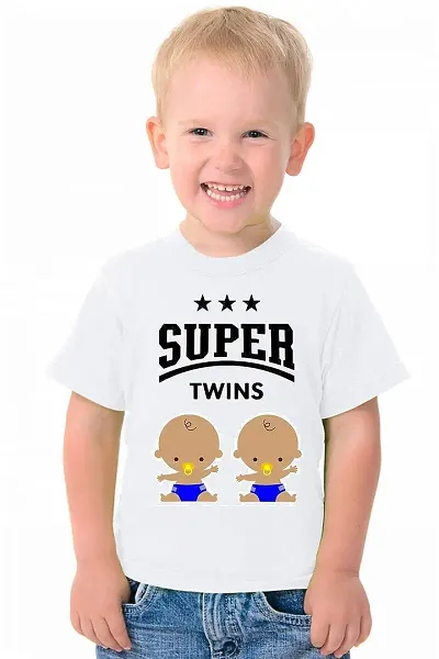 Printmate Super Twins White Graphic Polyester DriFit Sports Febric Round Neck Kids Unisex Half Sleeve T-Shirt