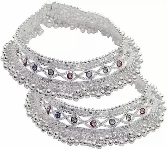 India Wedding Bridal Heavy Broad Stones Studded Screw Style Anklet/Pajeb/Payal for Women and Girls