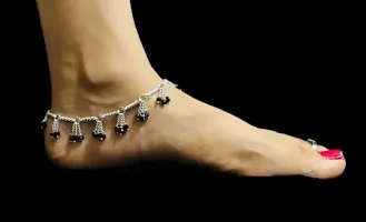 Creations White Metal -Silver Plated Fancy Anklet / Payal Indian Traditional Ethnic Artifical Fashion Foot Jewellery Alloy Anklet (Pack of 2) Brass Anklet-thumb1