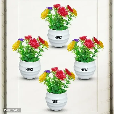 Neki Set of 4 Perfect Multicolor Wild Artificial Flower Piece, Bonsai Wild Artificial Plant with Pot