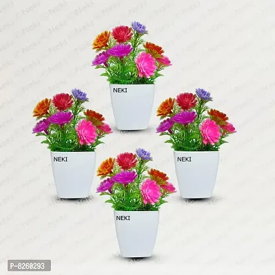 Neki  Perfect 4 Artificial Multicolor Wild Artificial Flower Piece, Bonsai Wild Artificial Plant with Pot