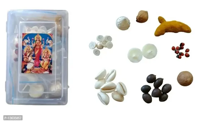 Akshayshree Sales Laxmi Poojan Samagri Kit (Pack of 1-1 Kit) (Include -Moti Sankh, Laghu Shrifal, Sopari, Cow Ghee Diya, White Kaudi, Kamal Gatta, Rakt Gunja, Gomti Chakra, Haldi Gath, Kali Haldi)