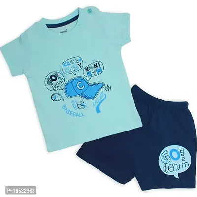 Fabulous Blue Cotton Printed T-Shirts with Shorts For Boys
