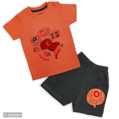 Fabulous Orange Cotton Printed T-Shirts with Shorts For Boys-thumb0