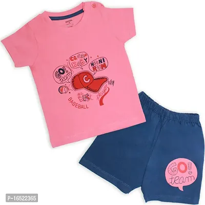Fabulous Pink Cotton Printed T-Shirts with Shorts For Boys