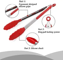 Topinon Kitchen Tongs Set of 3, Stainless Steel Tongs with Silicone Tips (7/9/12 Inches,Red) (Set of 3)-thumb3