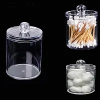 Topinon 4 Pack Holder Dispenser for Cotton Ball, Cotton Swab, Cotton Round Pads, Floss - Clear Plastic Apothecary Jar Set for Bathroom Canister Storage Organization, Vanity Makeup Organizer-thumb3