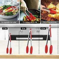 Topinon Kitchen Tongs Set of 3, Stainless Steel Tongs with Silicone Tips (7/9/12 Inches,Red) (Set of 3)-thumb1