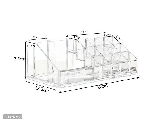 Topinon Plastic 16 Compartment Cosmetic Display Cases Makeup Lipstick Storage Organizer Holder Box, (22L x 12.2W x 7.5H) (Transparent)-thumb2