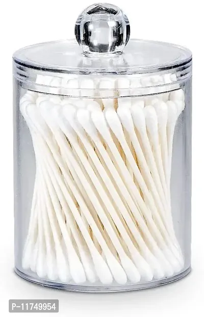 Topinon 4 Pack Holder Dispenser for Cotton Ball, Cotton Swab, Cotton Round Pads, Floss - Clear Plastic Apothecary Jar Set for Bathroom Canister Storage Organization, Vanity Makeup Organizer