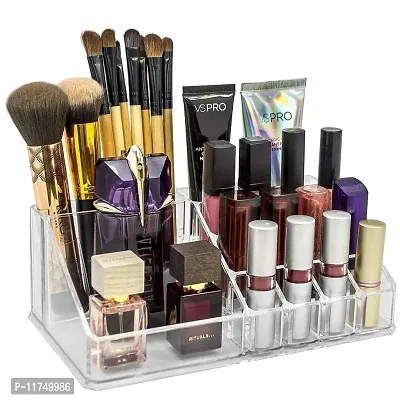 Topinon Plastic 16 Compartment Cosmetic Display Cases Makeup Lipstick Storage Organizer Holder Box, (22L x 12.2W x 7.5H) (Transparent)-thumb3