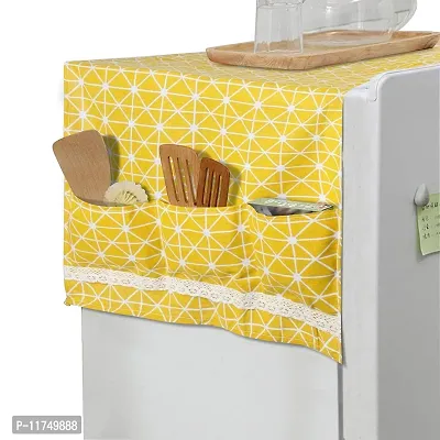 Topinon Refrigerator Cover Fridge Cover Top with Pockets, 130 x 55 cm, Yellow