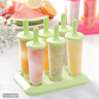 Topinon 6Pcs Popsicle Silicone Molds Home Party Supplies Ice Cream Mold Scoop Circular Popsicle Sticks Holder Ice Cube Tray Spoon-thumb3