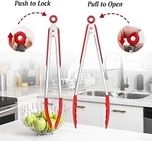 Topinon Kitchen Tongs Set of 3, Stainless Steel Tongs with Silicone Tips (7/9/12 Inches,Red) (Set of 3)-thumb2