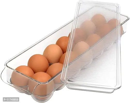 Topinon Acrylic Egg Holder with Lid & Handles Refrigerator Storage Container 14 Egg Tray, Clear, Unbreakable