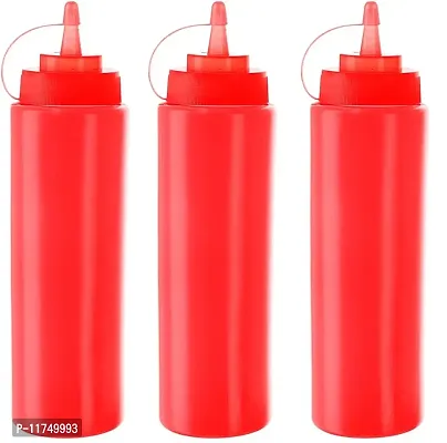 Topinon Plastic Squeeze Squirt Condiment Bottles with Twist On Cap Lids - top dispensers for Ketchup Mustard Mayo hot sauces Olive Oil - Bulk Clear bpa Free BBQ Set-Red,650Ml (3 Pc)