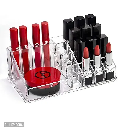 Topinon Plastic 16 Compartment Cosmetic Display Cases Makeup Lipstick Storage Organizer Holder Box, (22L x 12.2W x 7.5H) (Transparent)-thumb5