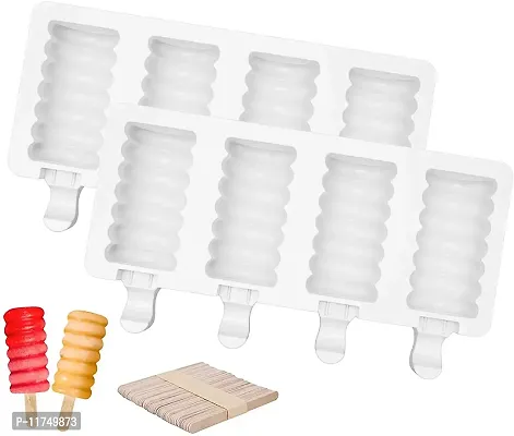 Topinon 4 Cavities Mini Spiral Shape Silicone Ice Pop Molds with 50 Wooden Sticks,Set of 2