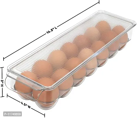 Topinon Acrylic Egg Holder with Lid & Handles Refrigerator Storage Container 14 Egg Tray, Clear, Unbreakable-thumb5