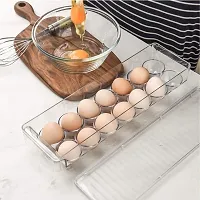 Topinon Acrylic Egg Holder with Lid & Handles Refrigerator Storage Container 14 Egg Tray, Clear, Unbreakable-thumb2