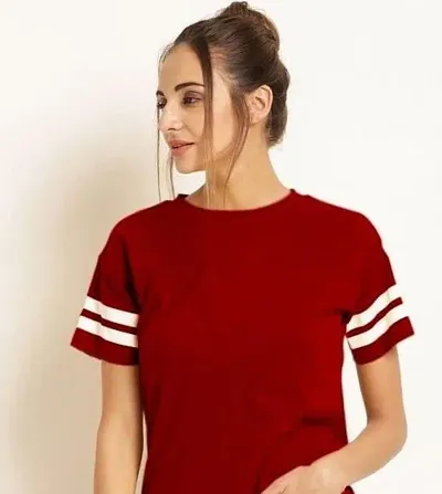 Rey Retails Solid Women Round Neck Red T-Shirt