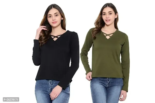 Classic Cotton Solid T-Shirts for Women Pack of 2