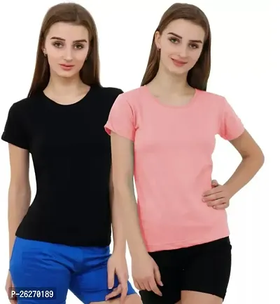 Classic Cotton Solid T-Shirts for Women Pack of 2