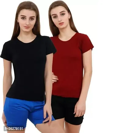 Classic Cotton Solid T-Shirts for Women Pack of 2-thumb0