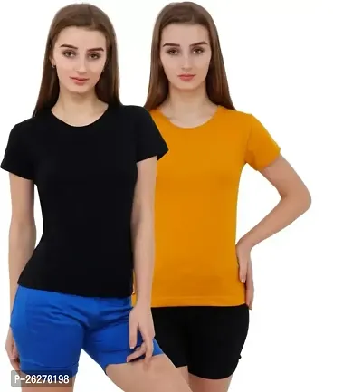 Classic Cotton Solid T-Shirts for Women Pack of 2