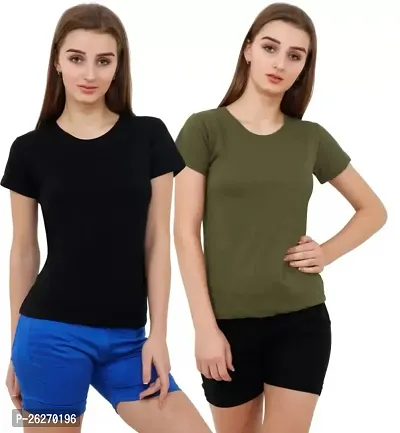 Classic Cotton Solid T-Shirts for Women Pack of 2-thumb0