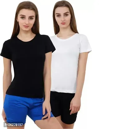 Classic Cotton Solid T-Shirts for Women Pack of 2-thumb0