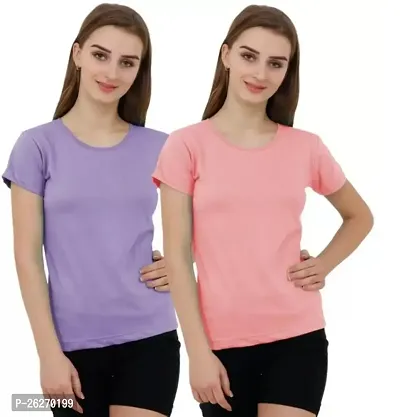 Classic Cotton Solid T-Shirts for Women Pack of 2-thumb0