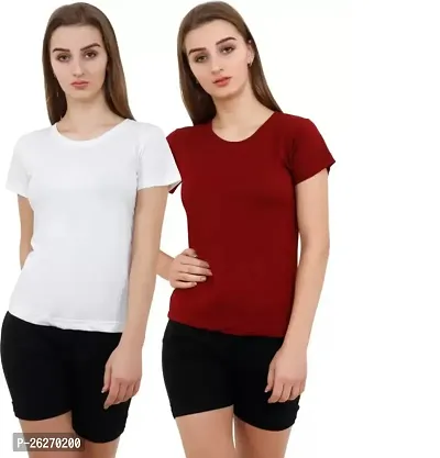 Classic Cotton Solid T-Shirts for Women Pack of 2