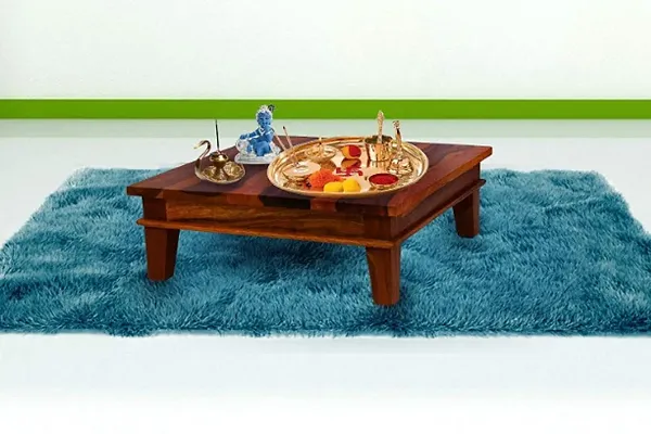 LEBONY  Furniture 1 Piece Solid Wood Pooja Chowki Wooden | Wooden Chowki for Puja Big Size | Large Puja Chowki for Home (Sheesham Wood, 18 x 6.5 inch, Brown,1 Piece)