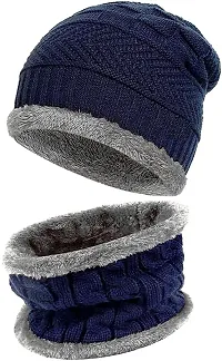 Beanie Men Women Hat Scarf Set Warm Knit Hat Thick Fleece Lined Winter Cap Neck Warmer-thumb2