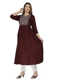 NANAK FEB Women's Embroidery Printed Rayon Kurta with Pant Set for Regular Wear Maroon Kurti Pant Set-thumb2