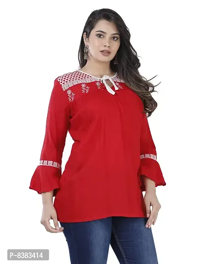 NANAK FEB Women's Rayon Regular Wear Printed Red Short Kurti/Tunic/Top for Girls-thumb3
