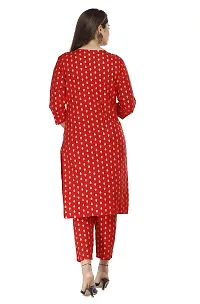 NANAK FEB Women's Rayon Printed Straight Red Kurti with Pant and Dupatta Set for Girls Casual Wear Kurta-thumb1