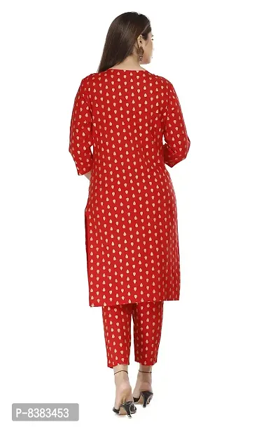 NANAK FEB Women's Rayon Printed Straight Red Kurti with Pant and Dupatta Set for Girls Casual Wear Kurta-thumb2